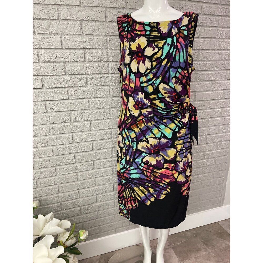 Ronni Nicole Women Multicolored Floral Side Tie Sleeveless Shift Dress Size 10